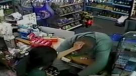 Shop owner Rasika Yakanwala and robber Manny Buckland
