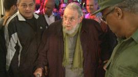 Fidel Castro attending the art exhibition