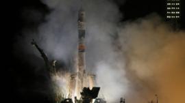 The Soyuz-FG rocket booster with Soyuz TMA-12M space ship