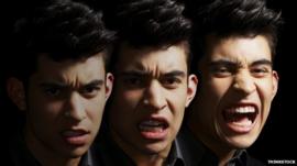 A montage of a man showing a range of emotions