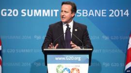 UK PM David Cameron at G20 summit in Brisbane, Australia