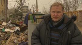 Paul Wood in Peski, near Donetsk airport