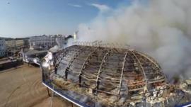 Eastbourne Pier fire filmed by a drone