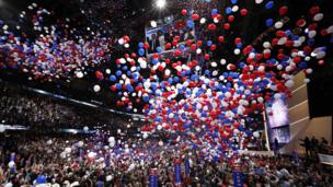 Balloons marked the end of the speech