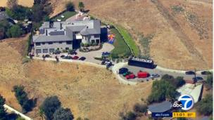 image from aerial video provided by KABC-TV shows the home of entertainer Chris Brown