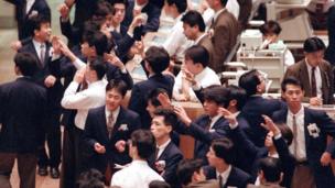 Corretores da Bolsa de Tóquio em 1992
