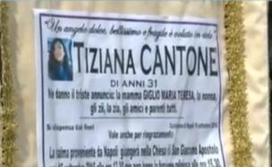 Imagen del canal de televisión Rai que muestra un anuncio del funeral de Tiziana.
