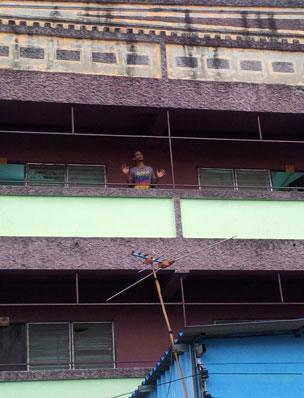 Sabir in the block of flats where he lives