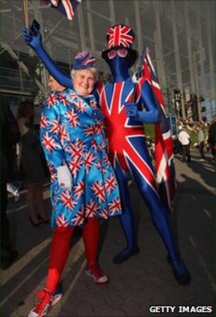 Union flag bedecked fans at Eurovision Song Contest
