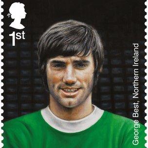 <b>George Best</b> features on a set of Royal Mail stamps. - _65765585_royalmailstamps-footballheroes-georgebest