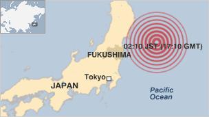 Fukushima Earthquake and Small Tsunami Japan