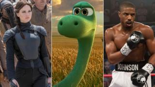 Jennifer Lawrence in The Hunger Games: Mockingjay - Part 2, Arlo, star of The Good Dinosaur and Michael B Jordan in Creed