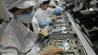Workers at a Foxconn factory