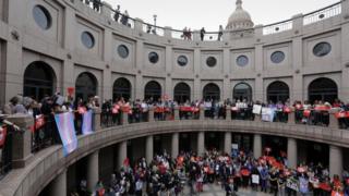 Hundreds of protesters attended Tuesday's hearing in Austin, Texas