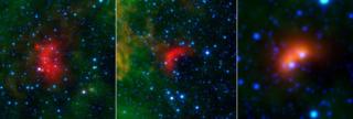 red 'bow waves' in three telescope images
