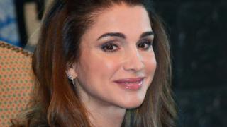 Jordan"s Queen Rania poses ahead of a meeting with Belgium"s Queen Mathilde at Brussels" Royal Palace