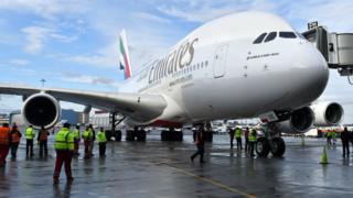 Emirates plane at Dubai International Airport (file photo - January 2017)