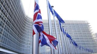 Flags outside the EU Commission headquarters in Brussels