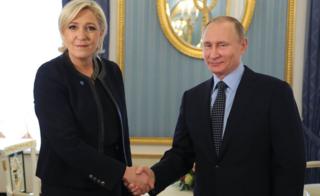 Russian President Vladimir Putin meets with French presidential election candidate for the far-right Front National (FN) party Marine Le Pen at the Kremlin in Moscow