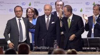 The French president (left) called on nations to adopt "the first universal agreement on climate".