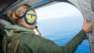 A French military plane inspects the Indian Ocean during an MH370 search mission near the French island of Reunion - 9 August 2015