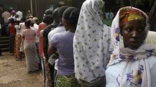 Voters queuing in Conakry, 11 October 2015