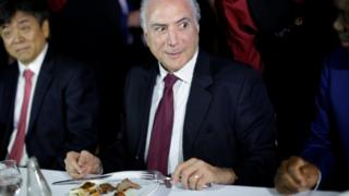 Mr Temer invited foreign diplomats to a steak house in Brasilia after a formal meeting at the presidential palace, 19 March 2017