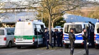 German police stand outside the venue in Gaggenau, where a Turkish minister had been due to speak. Photo: 2 March 2017