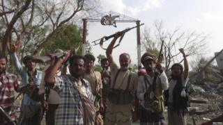 Fighters loyal to Yemen's President Hadi near the al-Anad air base