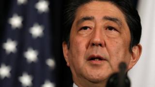 Japanese Prime Minister Shinzo Abe delivers remarks on North Korea accompanied by U.S. President Donald Trump at Mar-a-Lago club in Palm Beach, Florida US, 11 February 2017