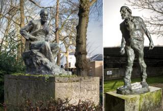 Sigmund Freud Statue by Oscar Nemon, 1970 - Hampstead, London. Statue of Artist Augustus John by Ivor Robert-Jones, 1964-67 - Fordingbridge, Hampshire