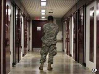 A US guard stands in a corridor in Guantanamo Bay prison (file image)