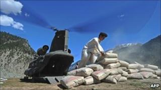 Supplies unloaded from a helicopter
