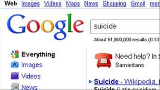 Google search result for "suicide"