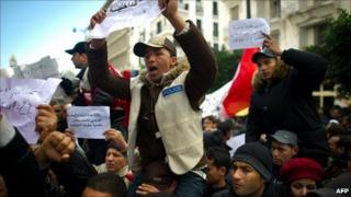 Police join a protest against Tunisia's interim government. 22 January 2011