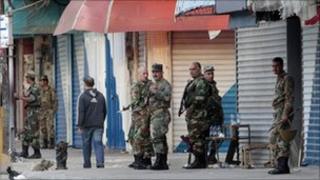 Syrian soldiers in Sheikh Daher Square, Latakia, 27 March