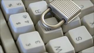 Padlock on a computer keyboard