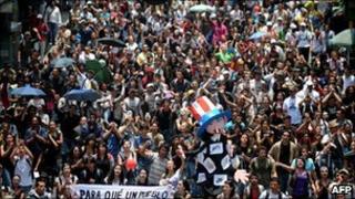 Student protesters in Medellin, Colombia