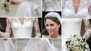 Images showing the Duchess of Cambridge's wedding dress as stepped out of Westminster Abbey