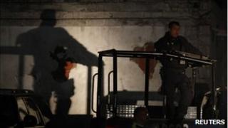 Federal policeman at a crime scene in Monterrey, Mexico