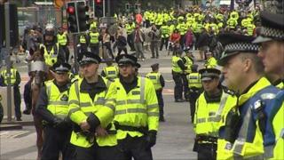 Police at the rally