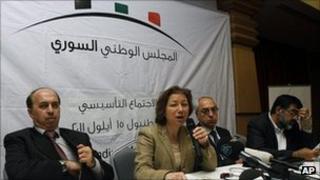 Syrian National Council unveiled. From left: Ahmed Ramadan, Bassma Kodmani, Abdulbaset Seida and Imad Aldeen Rashid