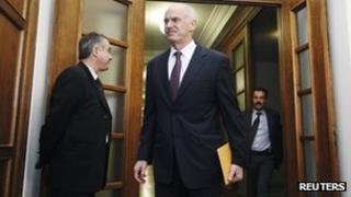 George Papandreou arrives for cabinet meeting 1 November 2011