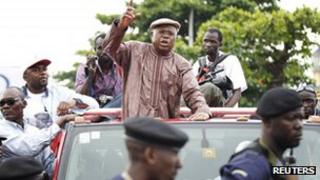 Opposition leader Etienne Tshisekedi in his car at the airport, Kinshasa