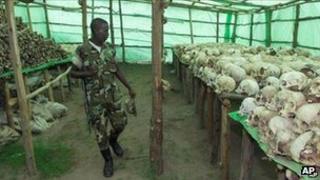 Rwandan soldier at the genocide memorial in Bisesero, Rwanda (file image from 1999)
