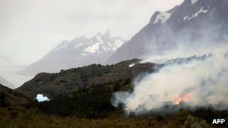 Fire burns in the Torres del Paine National Park