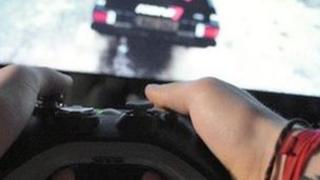 Boy playing video game