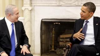 Israeli Prime Minister Benjamin Netanyahu and US President Barack Obama meet in the Oval Office of the White House 5 March 2012