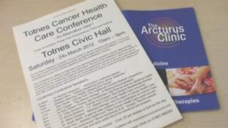 Leaflet advertising Totnes Cancer Care conference in Totnes