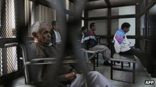 Five former paramilitaries linked to the slaughter of the village of Plan de Sanchez in Guatemala listen to their sentence